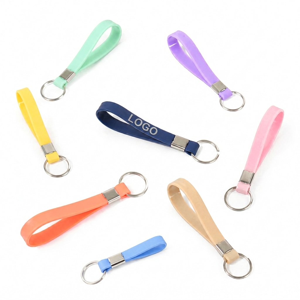 Flexible Silicone Loop Keychain Set with Metal Split Ring