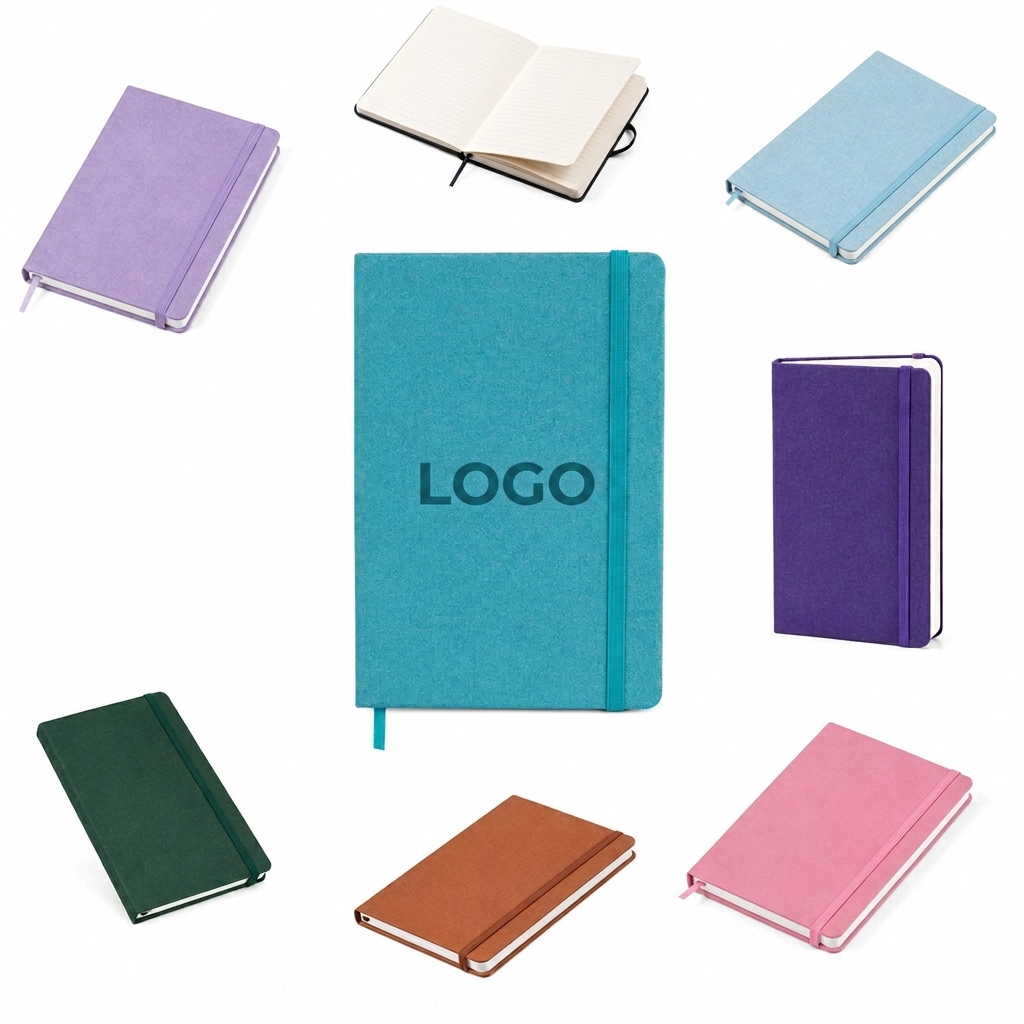 A5 Linen Textured Hardcover Journal with Integrated Elastic Closure