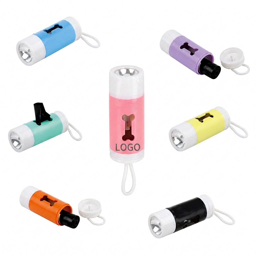 Multifunctional Pet Waste Bag Dispenser with Integrated Flashlight and Attachment Loop
