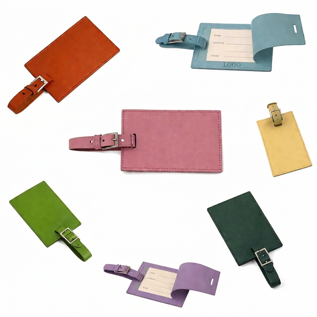 Synthetic Leather Travel Tag with Privacy Cover and Buckle Strap