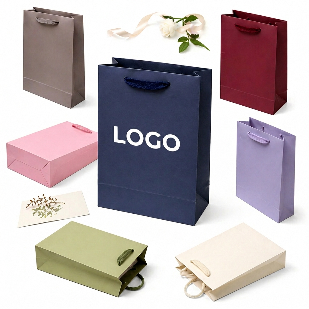 Laminated Coated Paper Gift Bags with Reinforced Carry Handles