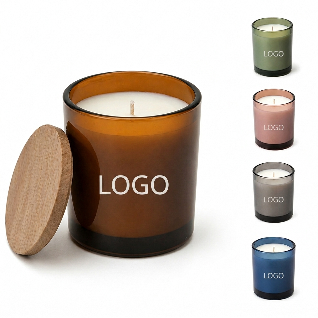Natural Soy Wax Candle in Tinted Glass Jar with Wood Lid