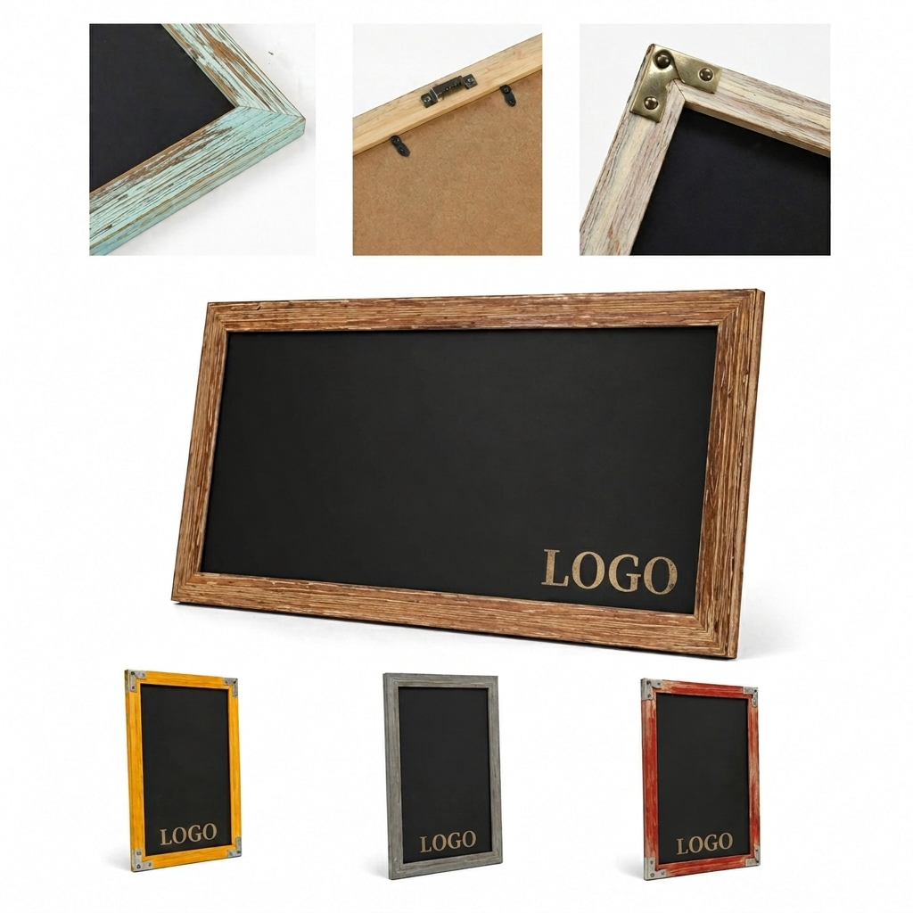 Distressed Wood Framed Wall-Mounted Chalkboard Sign
