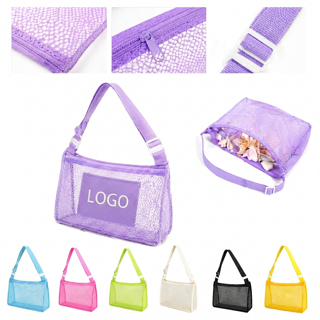 Seaside Polyester Mesh Shell Bag with Adjustable Strap