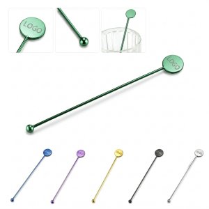 Reusable Stainless Steel Beverage Stirrer with Circular Branding Disk