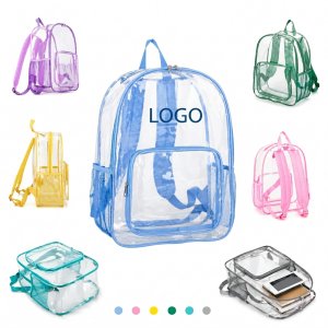 Multi-Color Transparent Vinyl Security Daypack with Zippered Front Pocket