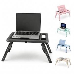 Ergonomic Laptop Bed Desk with Dual Cooling Fans and Media Slots