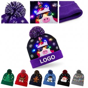 LED Light-Up Seasonal Character Beanie with Fold-Over Cuff